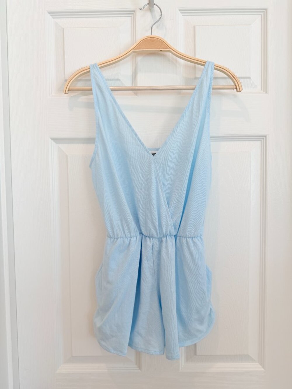 ☁️ Victoria's Secret PINK Sky Blue Super Soft Knit Crossover Romper Extra Small